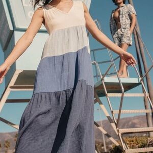 Marine Layer corrine blue color blocked maxi dress XL